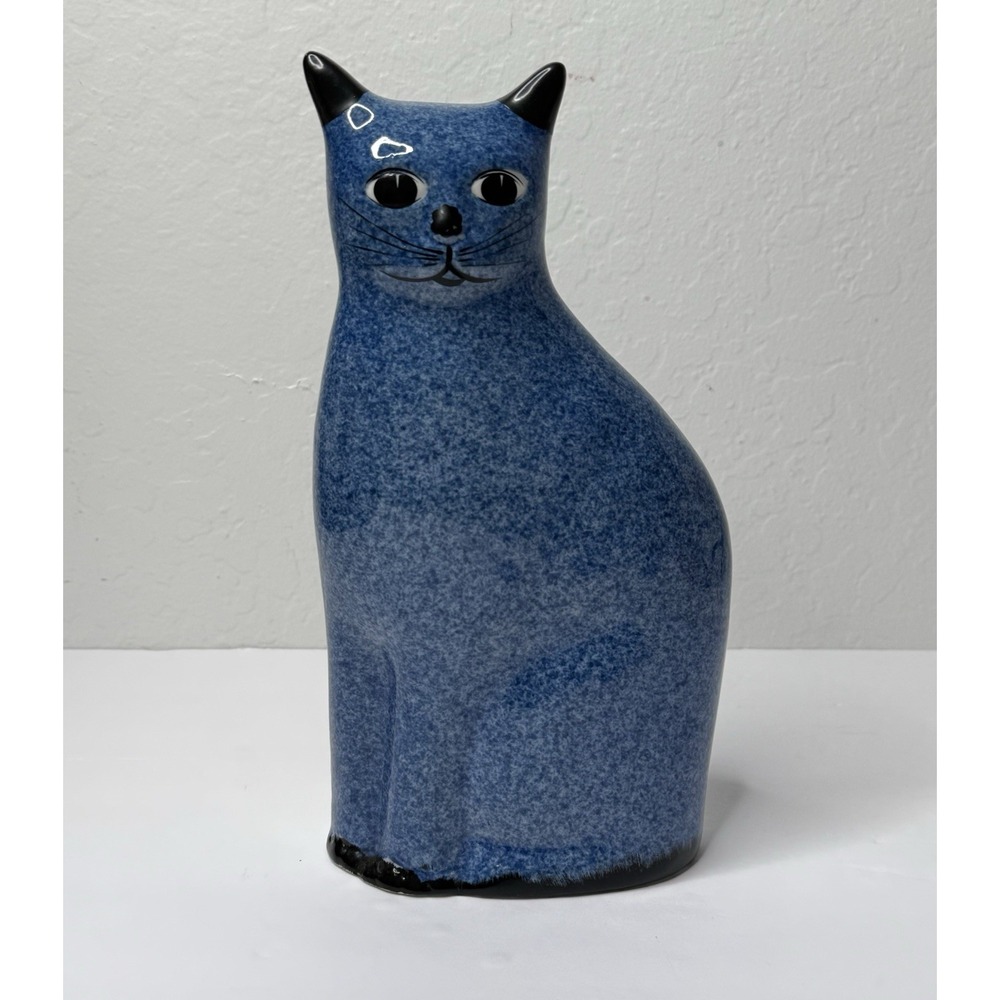 CALICO Blue Cat Figurine Sponge Ware 10" Feline Lovers Collectors Decor Vintage